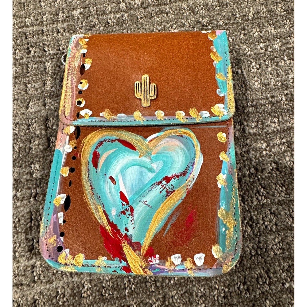 OOAK Hand-Painted Boho Heart Leather. Bag - Most Wanted USA Western Cactus Bag.